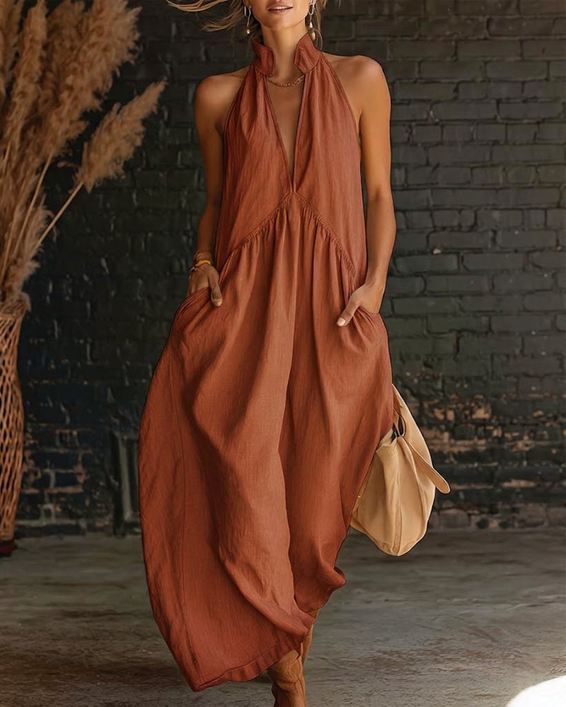 Celeste | Vestido Sin Mangas Cuello Alto Liso