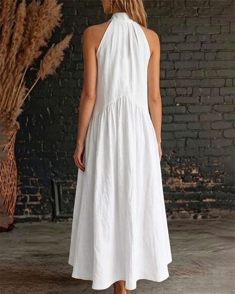 Celeste | Vestido Sin Mangas Cuello Alto Liso