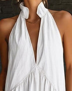 Celeste | Vestido Sin Mangas Cuello Alto Liso