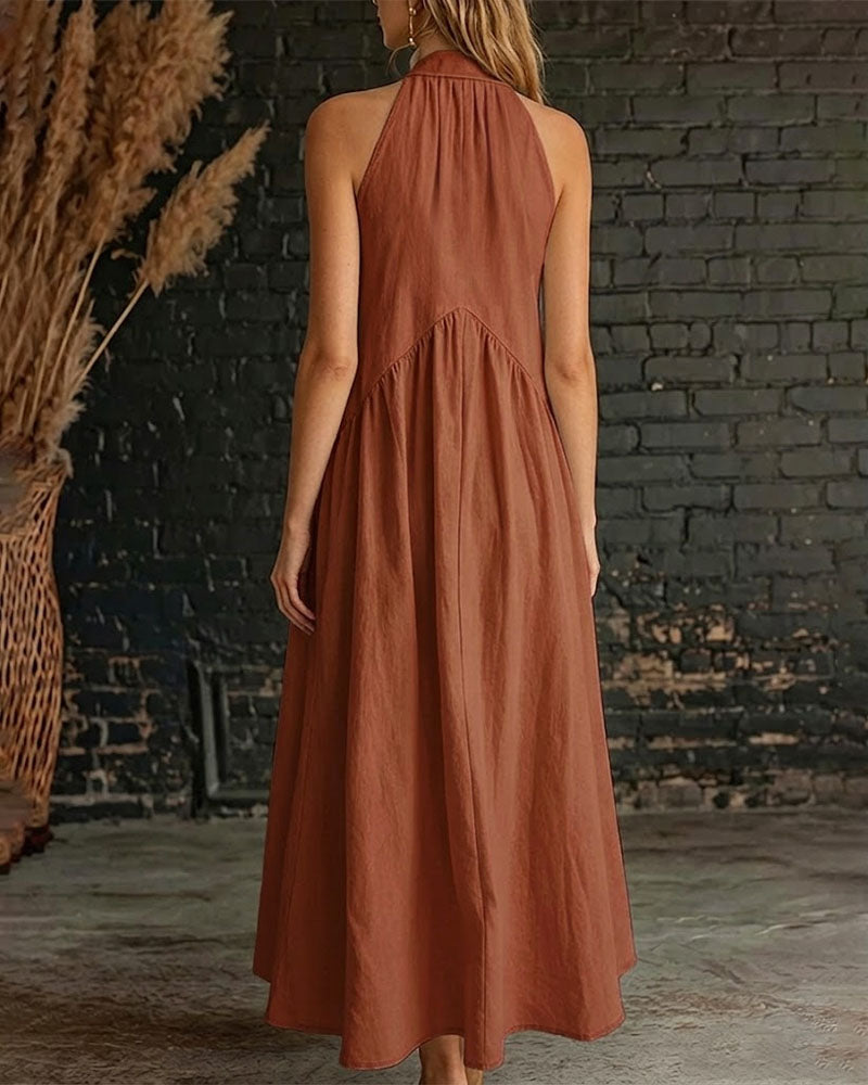 Celeste | Vestido Sin Mangas Cuello Alto Liso