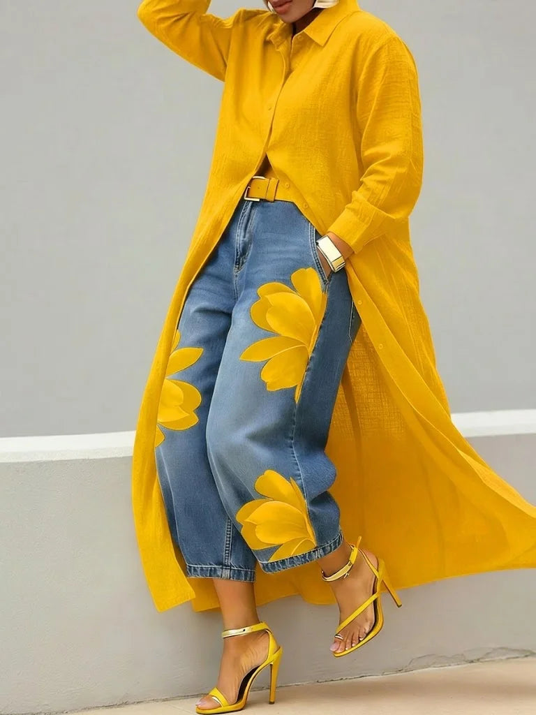 Emma | Vestido Camisero en Lino y Vaquero Floral