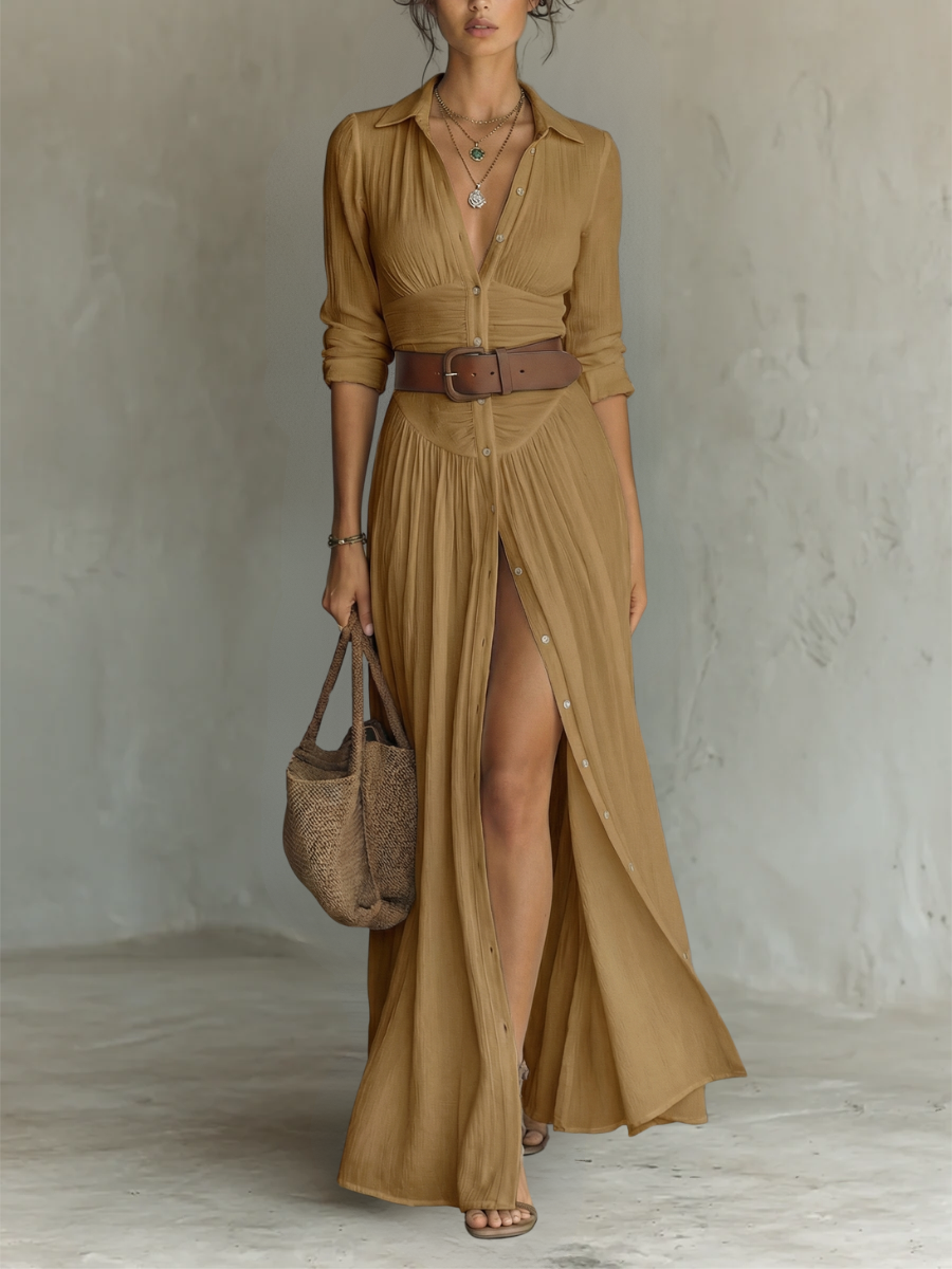 Pia | Vestido Largo con Cuello de Solapa