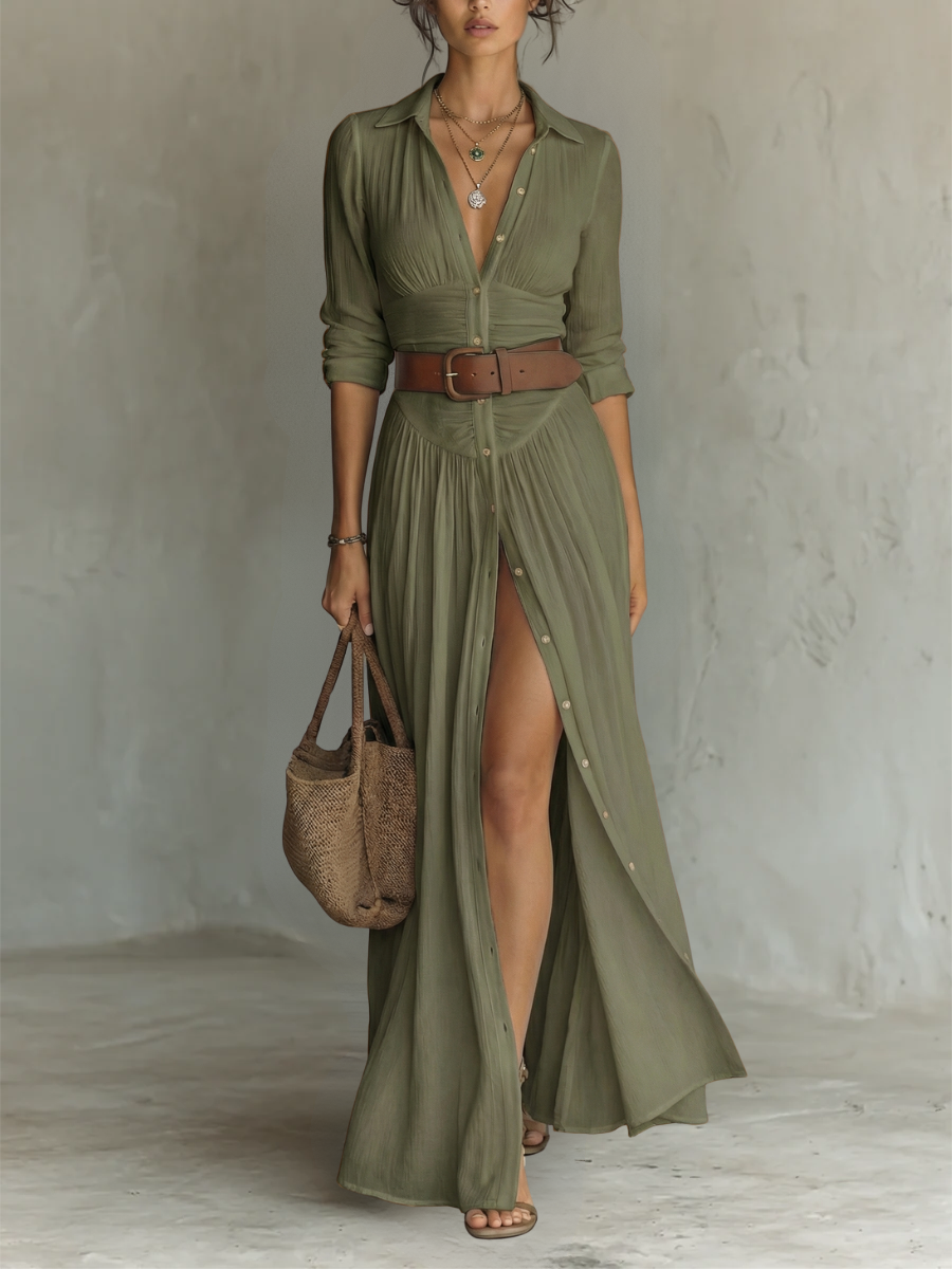 Pia | Vestido Largo con Cuello de Solapa
