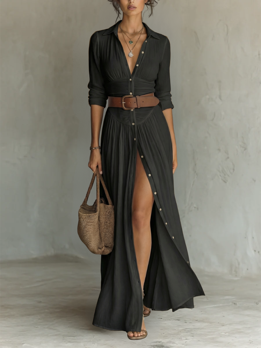 Pia | Vestido Largo con Cuello de Solapa