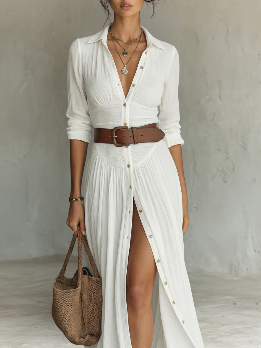 Pia | Vestido Largo con Cuello de Solapa