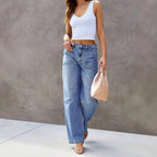 Wide-Leg Straight Denim Jeans