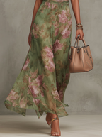 Fabiana | Vestido Largo Verde Floral en Chifón con Escote Halter