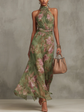 Fabiana | Vestido Largo Verde Floral en Chifón con Escote Halter