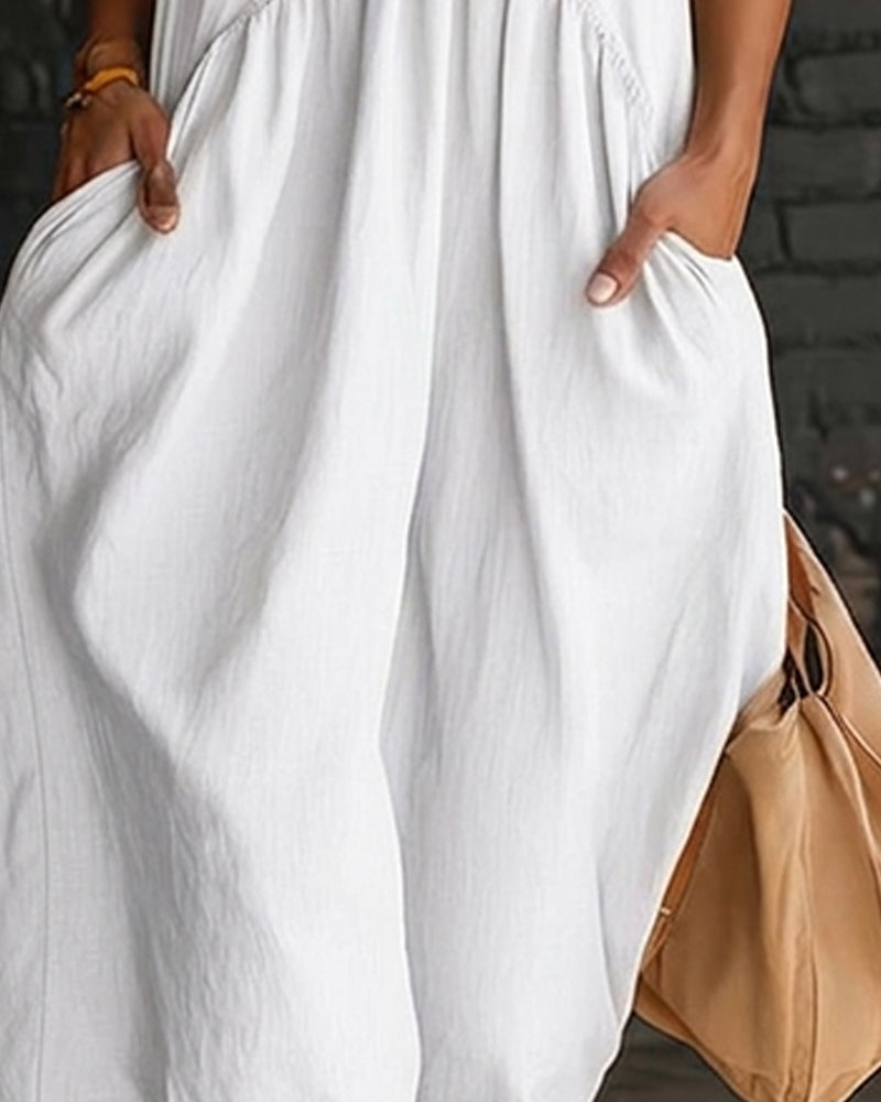Celeste | Vestido Sin Mangas Cuello Alto Liso